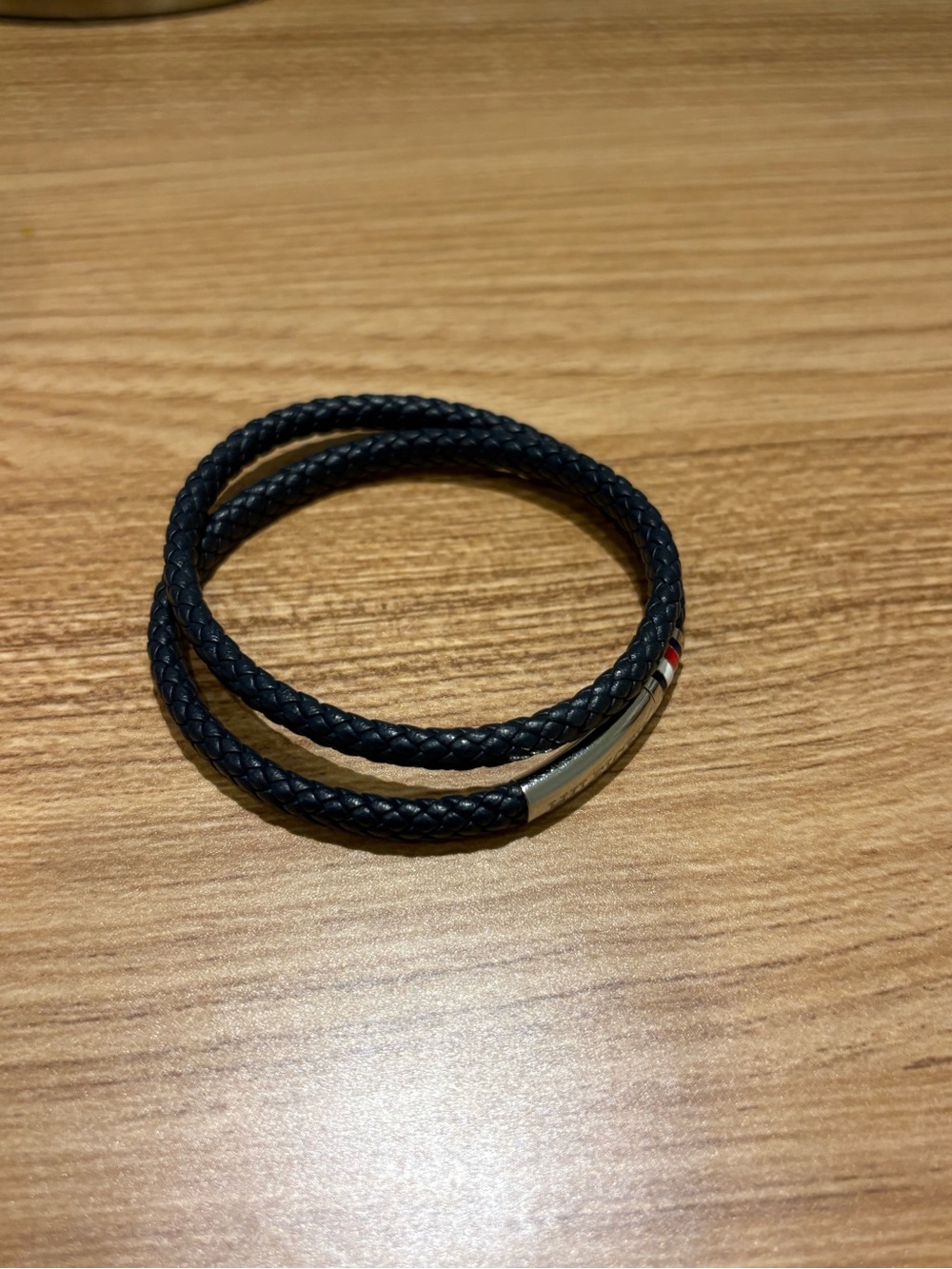 Tommy Hilfiger Men's Double Wrap Braided Leather Bracelet - Navy